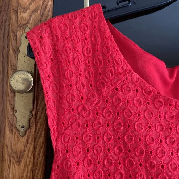 George Rock and Red Eyelet Cap Sleeve Fit and Flare Knee Length Casual Dress - Picture 6 of 13